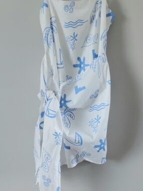 Indi Luxe Coastal Sketch White & Light Blue Printed Summer Dress